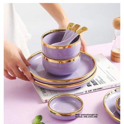 BỘ BÁT ĐŨA TÍM VIỀN VÀNG CAO CẤP